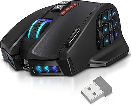 UtechSmart Venus Pro RGB Wireless MMO Gaming Mouse, 16,000 DPI Optical Sensor, 2.4 GHz Transmission