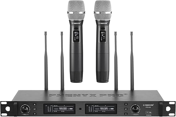Phenyx Pro Wireless Microphone System, True Diversity Dual Cordless Mic Set, Professional UHF Handhe