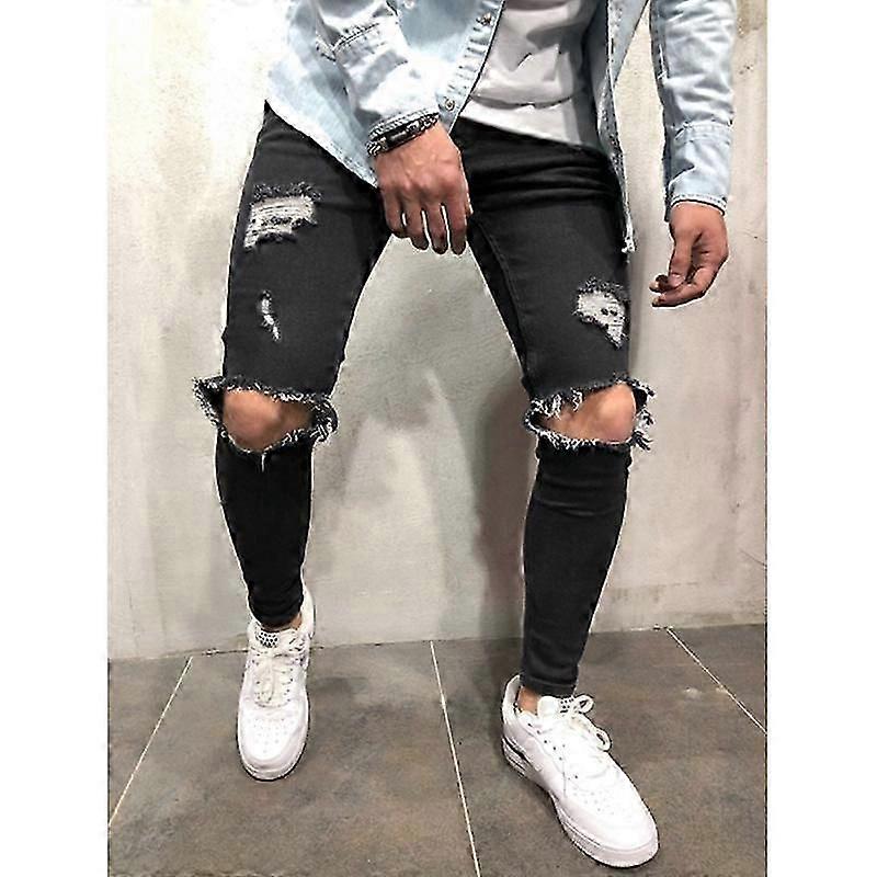 "Men's Jeans New Ripped Slim-Fitting Men's Clothing Trousers Men's Clothing Skinny"