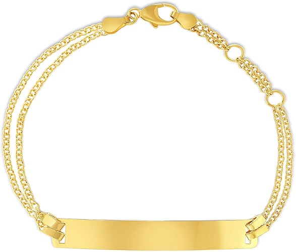 14kt Yellow Gold Name Bar Id Bracelet – Handmade 18k Solid Personalized Bracelets - Free Customizabl