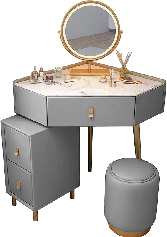 Vanity Desk with Mirror and Lights, 3 Color Lighting Modes Adjustable, 3 Drawers and Cabinet, Large 